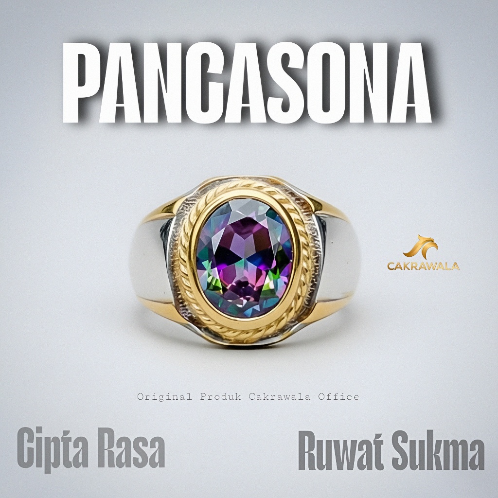 CAKRAWALA Cincin Ring Titanium Pancasona 7 Samudra / Batu Mystic Quartz Asli