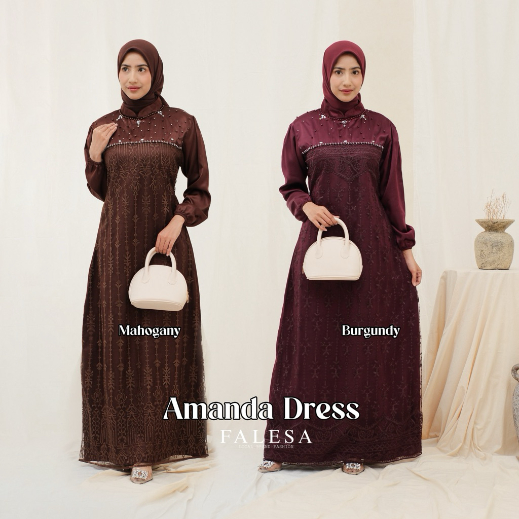 Falesa - Gamis Dress Amanda Satin Brukat Luxury Kondangan Pesta Wanita