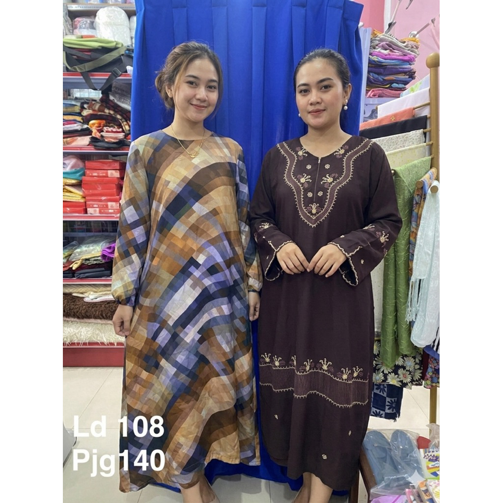 PL dp4 long dress ld108,dress kotak coklat panjang,full coklat bunga panjang nyaman di pakai sk.