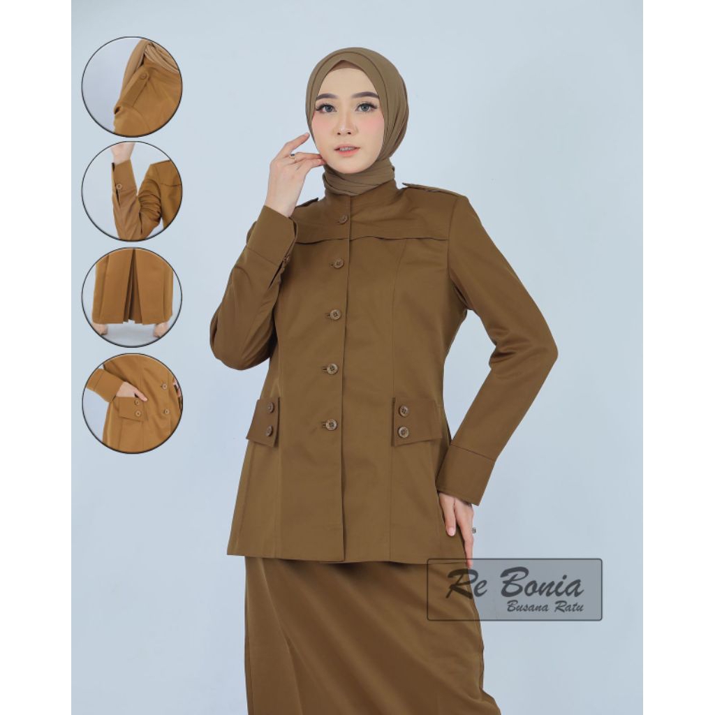 Seragam Re Bonia Pemda Tua wanita terbaru Rok SPAN , Seragam PNS Kheki Tua Wanita Rok Span , Baju Di