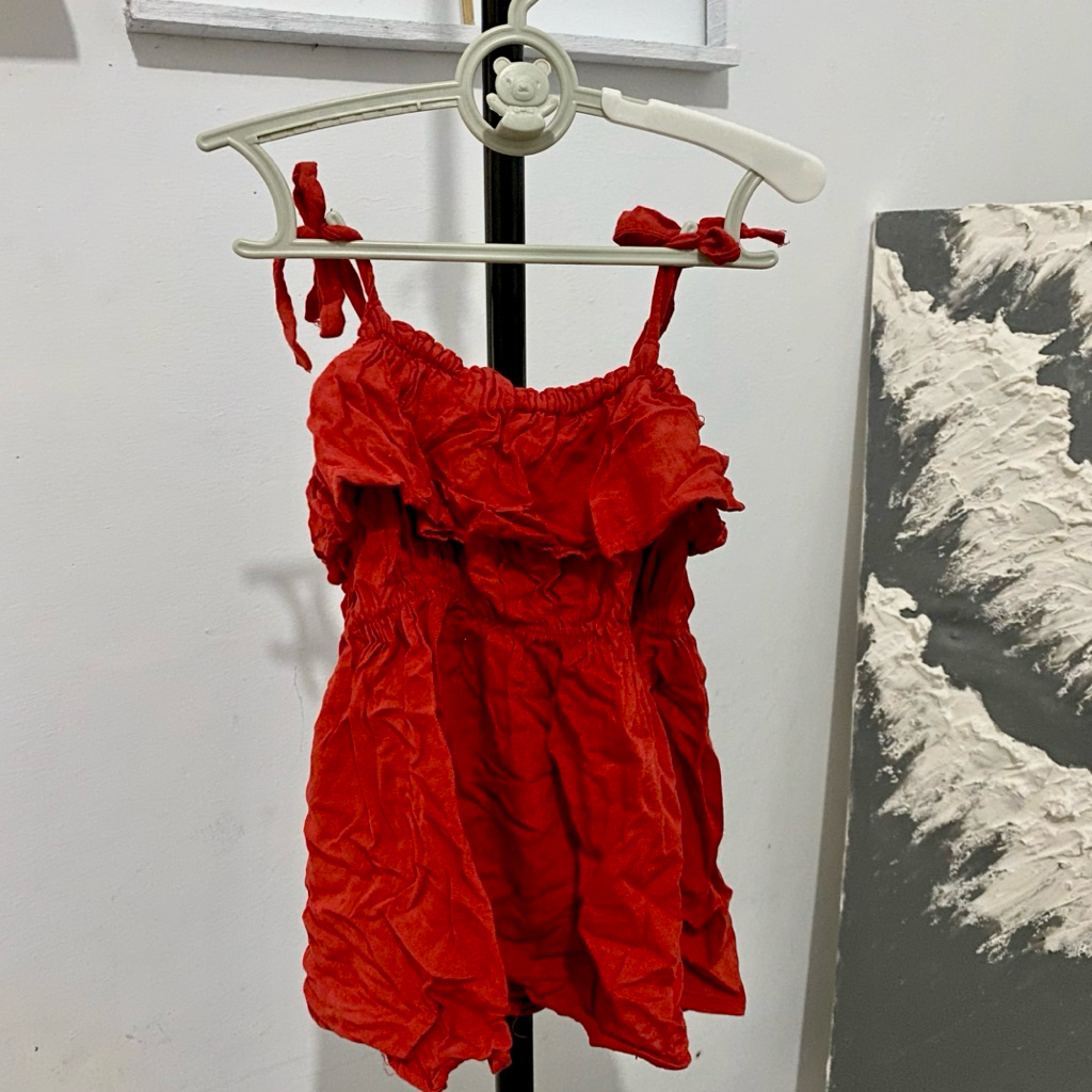prelove dress gaun merah maroon red anak cute rumple 2-3-4 taun