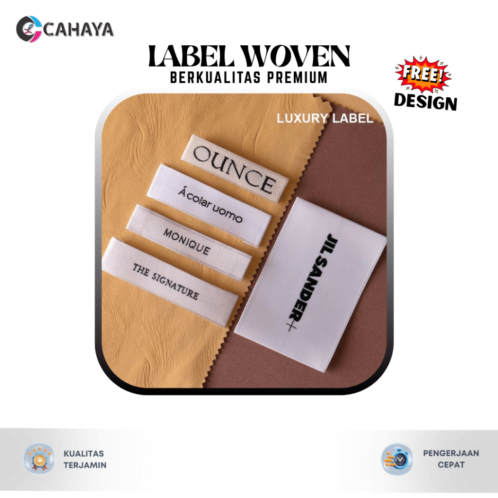 4x7cm label woven damask, label rajut, label tenun, label tas, label kaos, label hijab, merek