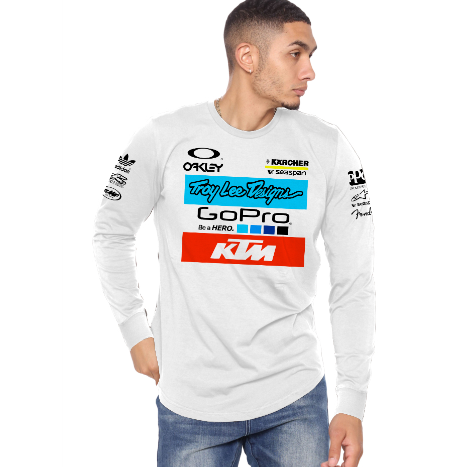 kaos lengan panjang pria distro ktm gopro warna putih bahan tebal cotton combed 24s adem