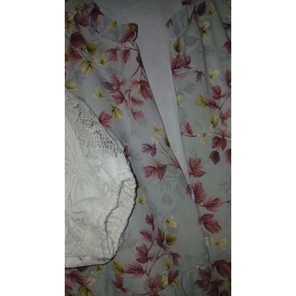 Dress Motif mix Brukat Gamis lebaran lengan balon Ceruty Premium