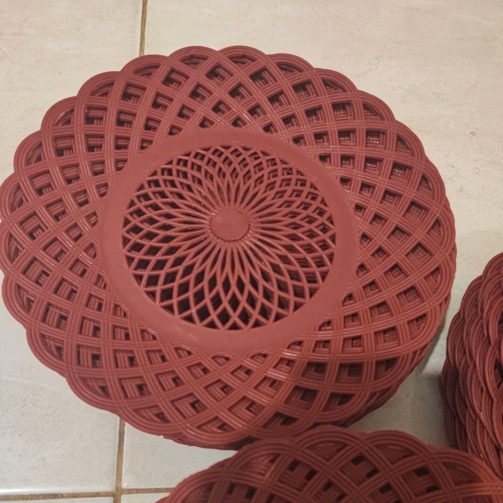 12 PCS Piring Rotan Plastik / Piring anyaman Plastik / Piring anyam Plastik