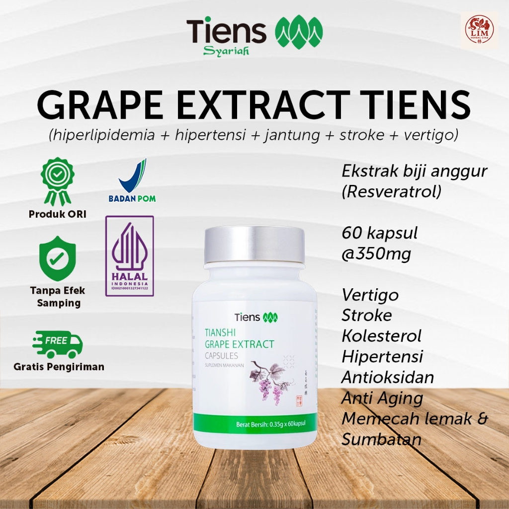 GRAPE EXTRACT TIENS isi 60 kapsul Melancarkan Peredaran Darah Stroke Kolesterol Darah Tinggi Tumor K
