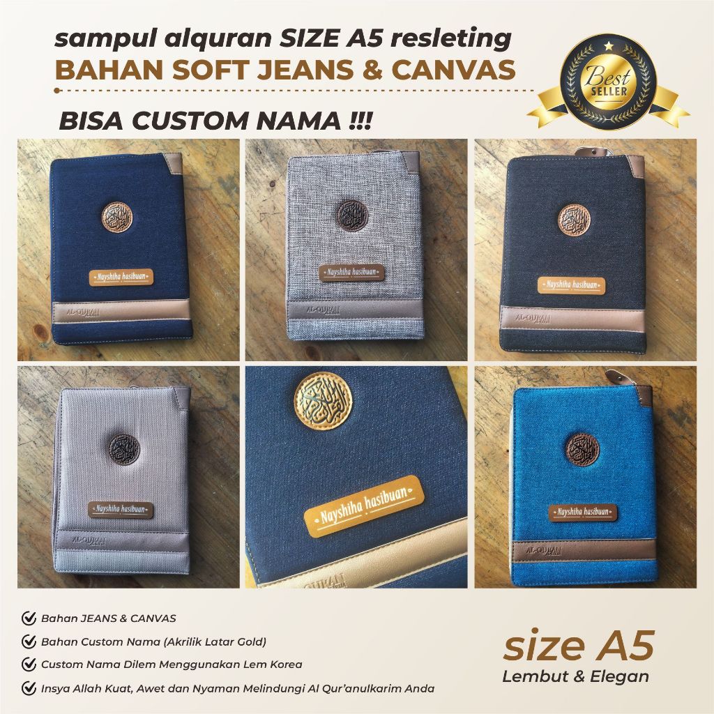 Sampul alquran A5 Resleting bahan jeans cover alquran ekslusif A5
