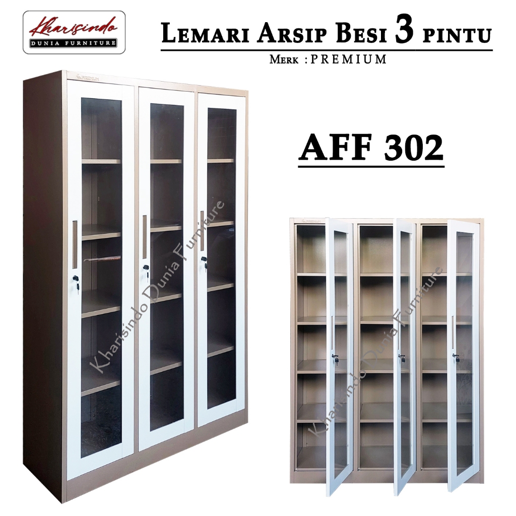 Lemari Arsip Besi 3 pintu / Lemari Buku / Lemari Dokumen / AFF 302 / Full Bahan Besi / Pintu Swing K