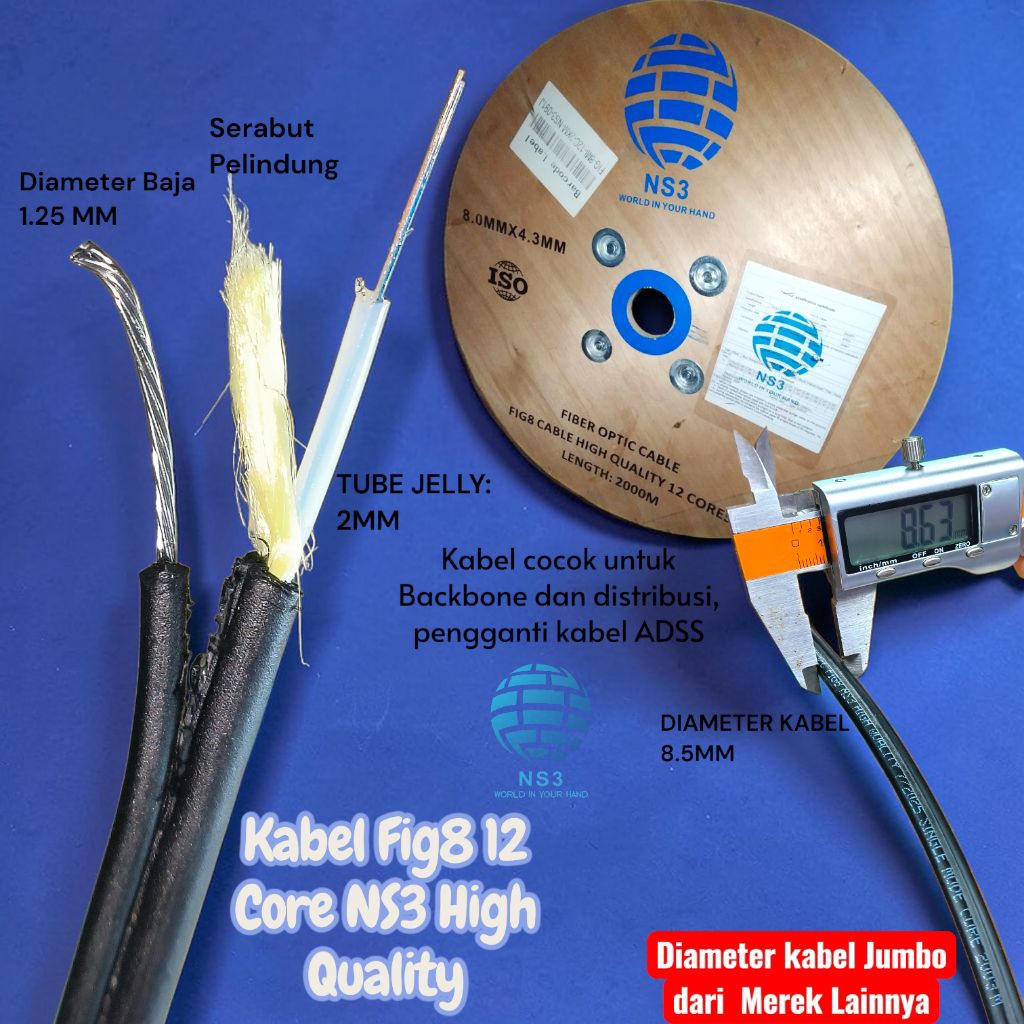 kabel fo fig8 12 core 2km NS3 high quality / dropcore fig 8 12 core jelly tube