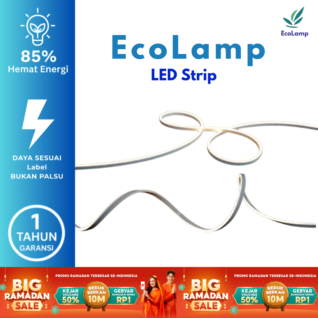 [ PROMO SALE 50% ] ECOLAMP Strip LED Fleksibel 5mm CRI>90 IP66 – Untuk Garis Cahaya & Dekorasi (12V 