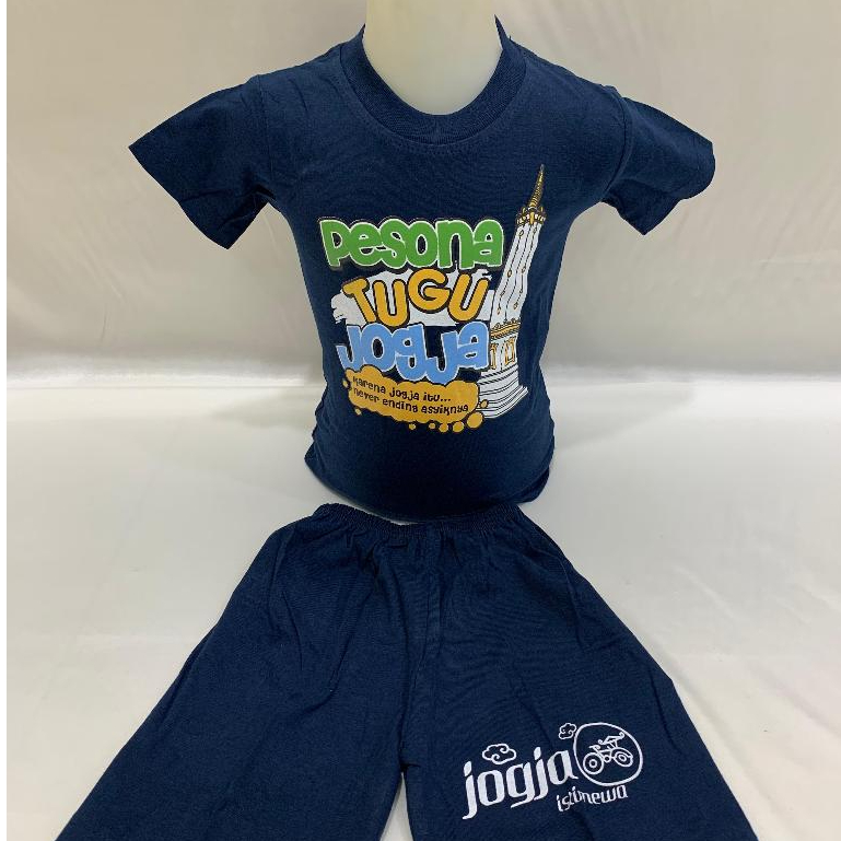 Setelan Kaos Anak Jogja/Baju Oleh-Oleh Jogja Anak Laki-Laki Perempuan Kaos Celana Pendek Nyaman/ Set