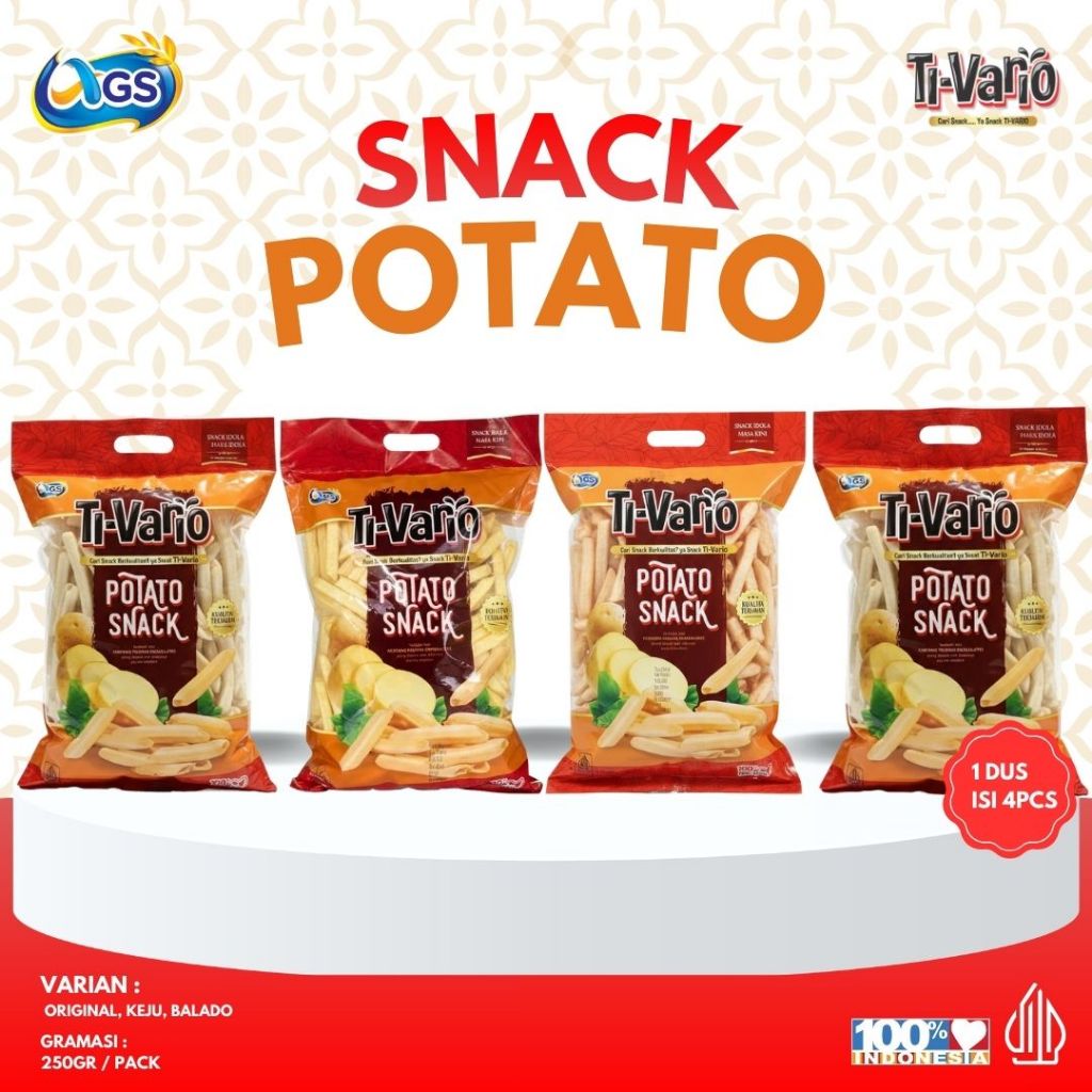 TI-VARIO SNACK KENTANG 1DUS ISI 4 & ISI 3 - Varian rasa - Original - Keju - Balado - jajanenak - Rin