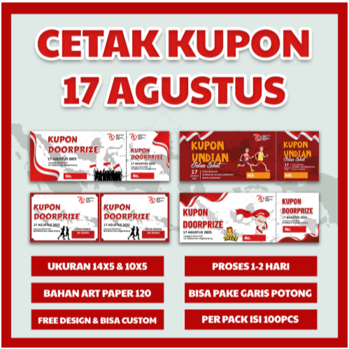Cetak Kupon 17 Agustusan, Kupon Doorprize, Kupon jalan sehat isi 100pcs termurahhh (Free Design)