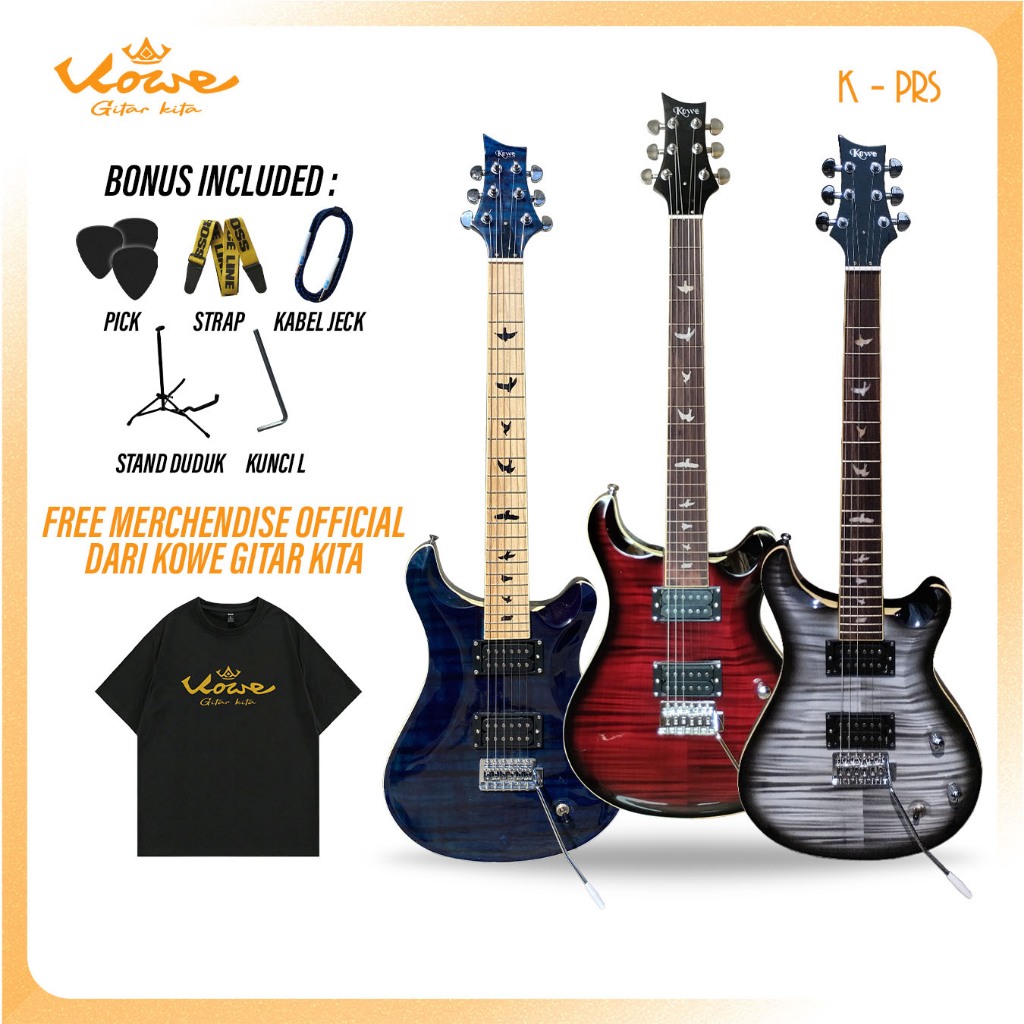 Paket Hemat Gitar Listrik / Gitar Elektrik Model K-PRS Merk Kowe Original