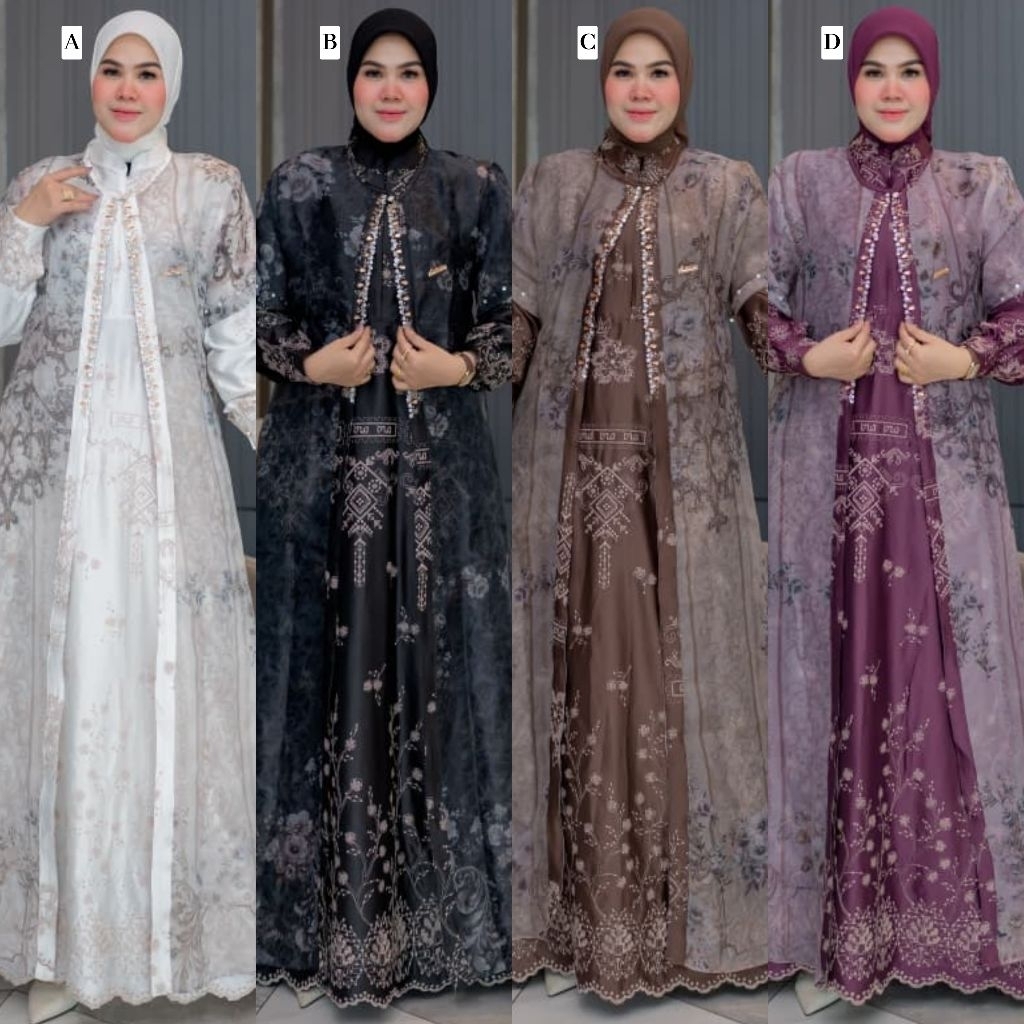 Lena Auter Lula Salwa Series Dress Gamis Hitam Putih Outer Brukat Lace by Syafeera