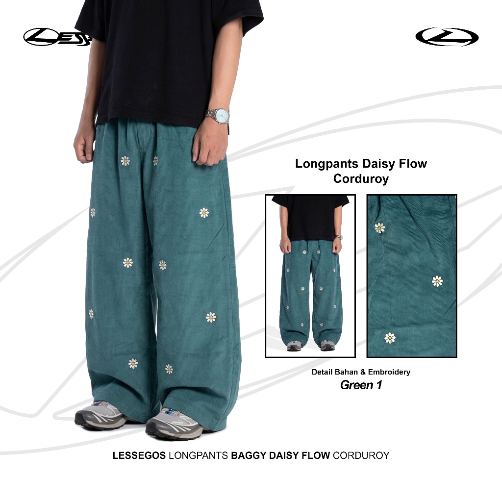 Lessegos Celana Corduroy Daisyflow Embroidery