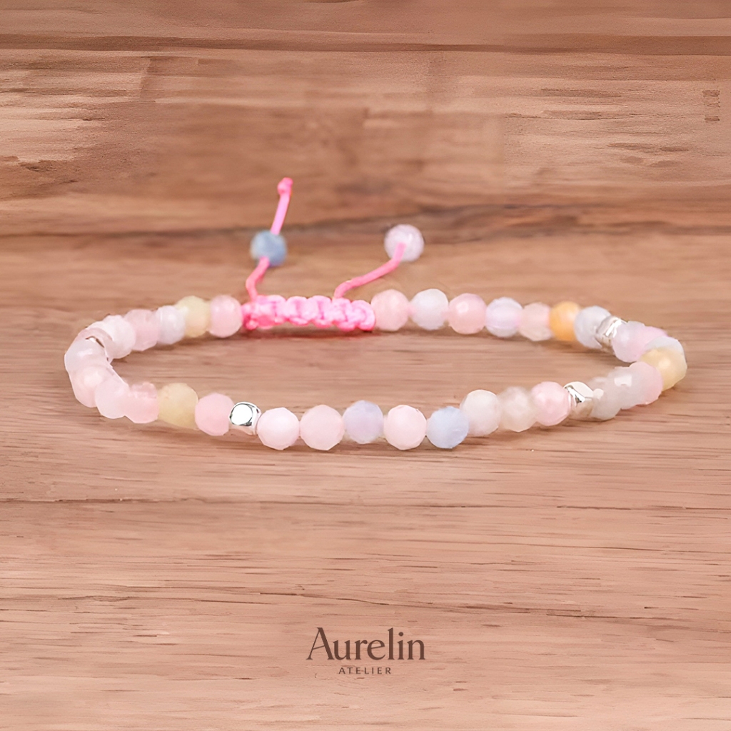 Aurelin Blush Blossom Gelang Batu Morganite Natural 4mm Faceted Flora Series | Gelang Wanita Batu Al