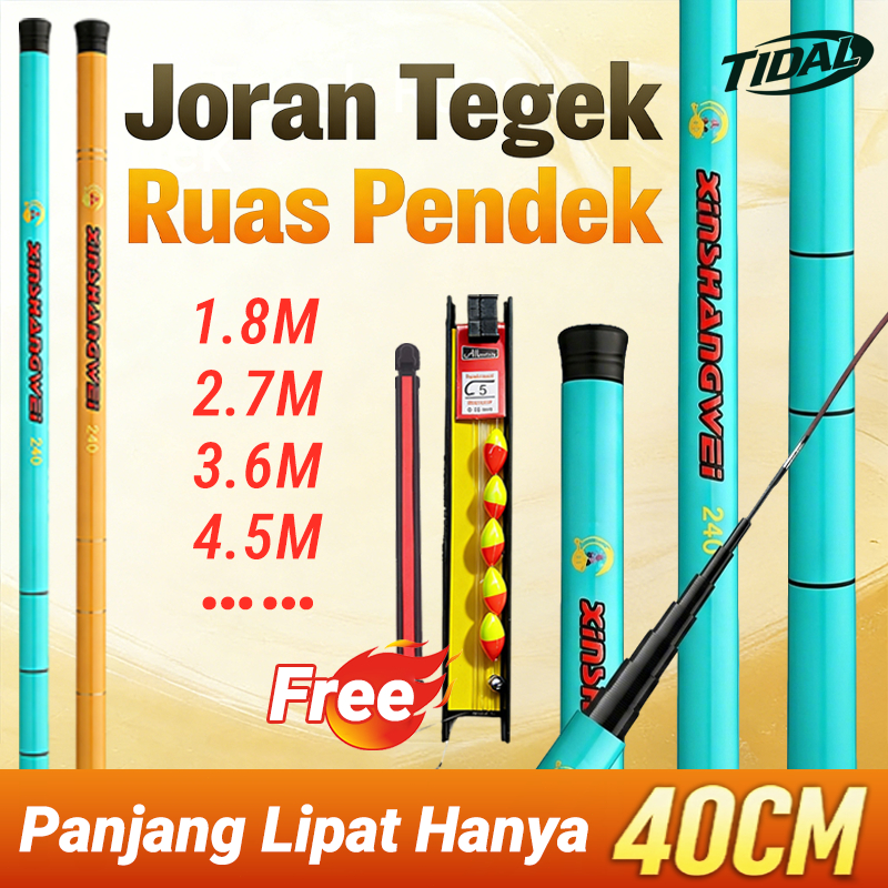 Joran Tegek Ruas Pendek 40cm Joran Pancing Carbon Super Ringan 1.8m 2.7m 3.6m 4.5m Joran Kecil Porta