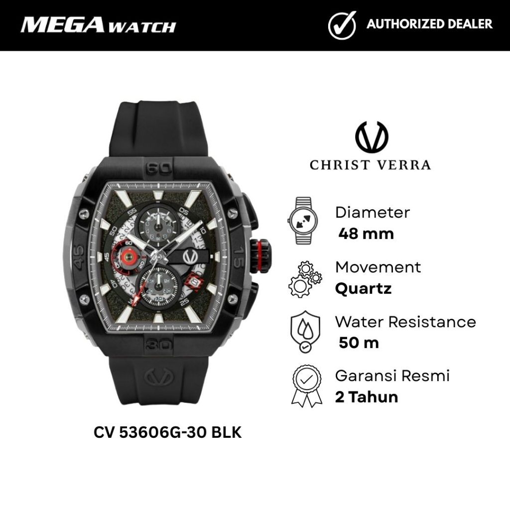 Jam Tangan CHRIST VERRA Pria Original CV 53606G-30 BLK