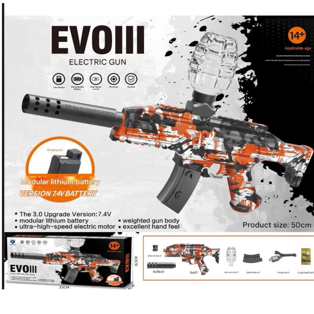 Mainan Pistol Gel Baterai Cas Mainan Anak anak Pistol peluru Gel tembak Gel