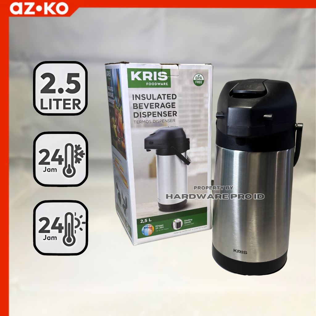 Kris Teko Vacuum Flask Stainles Steel 2.5 Ltr - Silver/hitam Termos Minuman Tempat Air Minum Panas D