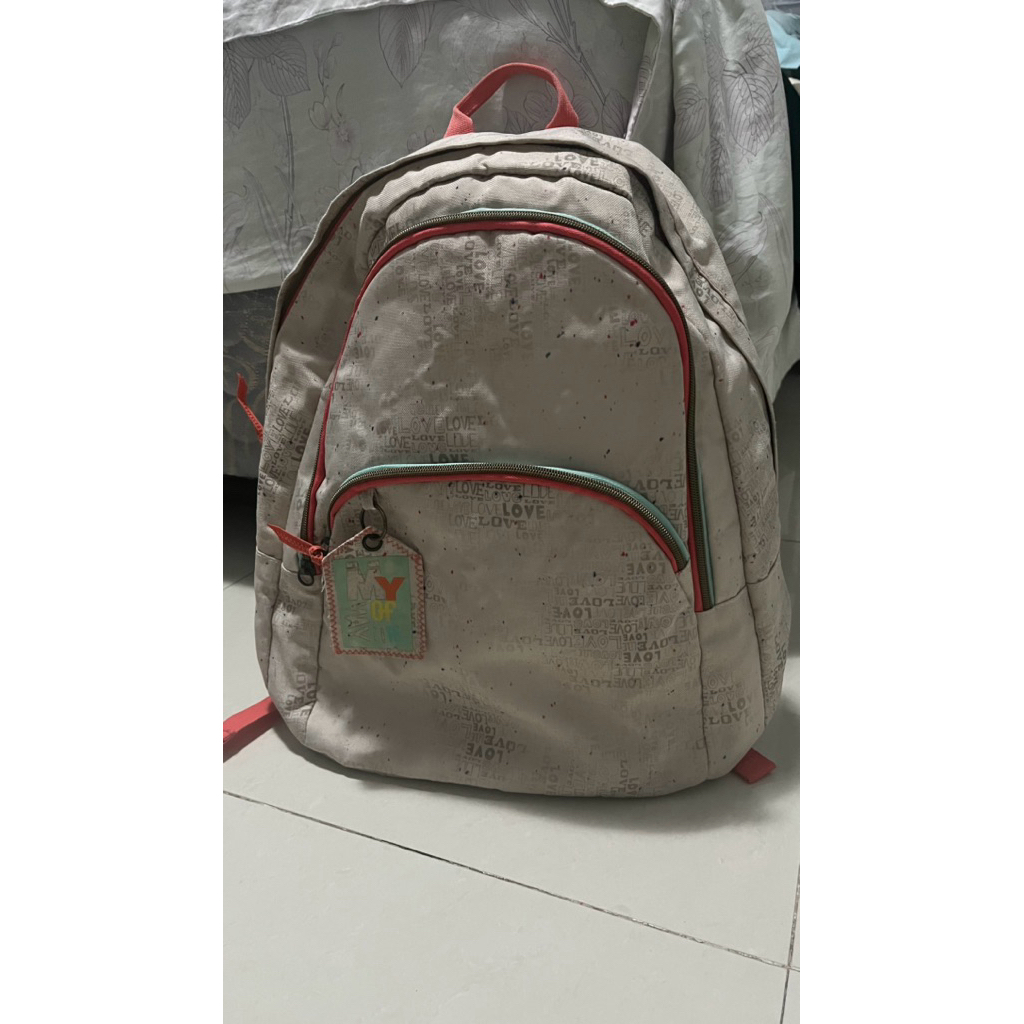 PRELOVED TAS RANSEL SEKOLAH ESPRIT WARNA IVORY ORANGE UKURAN SEDANG