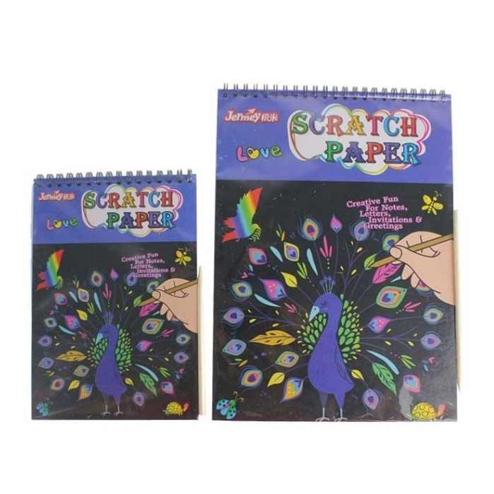JEREMY- KERTAS GAMBAR CORET / NOTES SCRATCH SPIRAL/ SCRATCH PAPER RAINBOW PAINTING BLACK JM-424X
