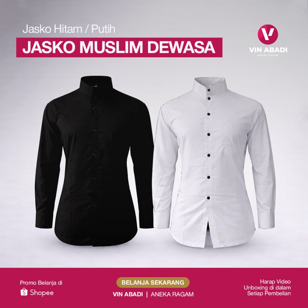 Baju Koko Dewasa / Jasko Jas Koko Muslim Pria / Putih Polos / Lengan Panjang