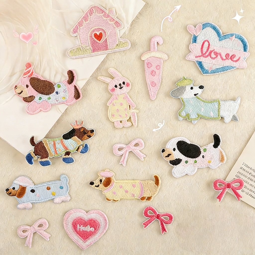 Stiker casing ponsel DIY Patch bordir bergambar anjing kartun Patch Bordir DIY Aksesori kain