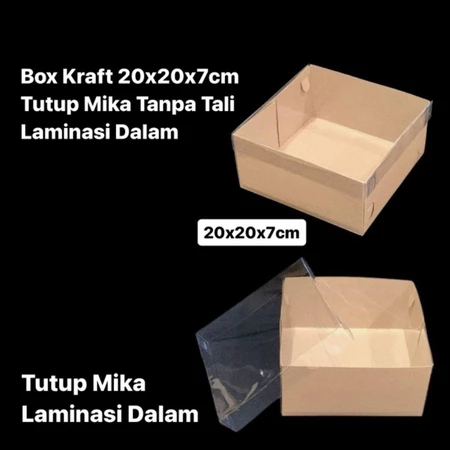 Box Kraft Coklat Polos Tutup Mika Ukuran 20x20x7 Cm Dus Kotak Kue Hadiah Packaging Kado