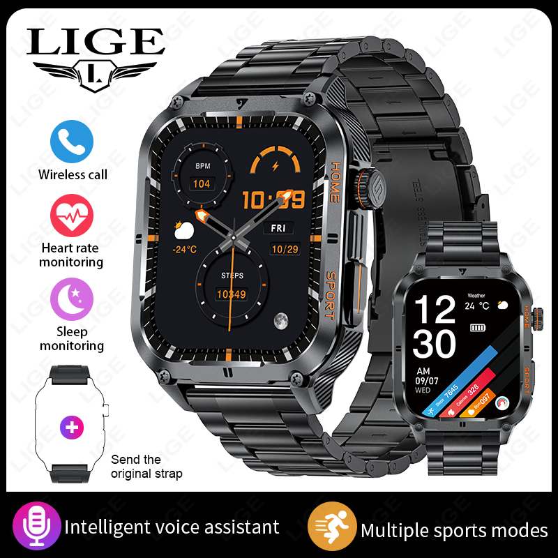 LIGE Smart Watch Tahan Air Pria Panggilan BT Pelacak Kebugaran Olahraga Luar Ruangan Smartwatch Pria