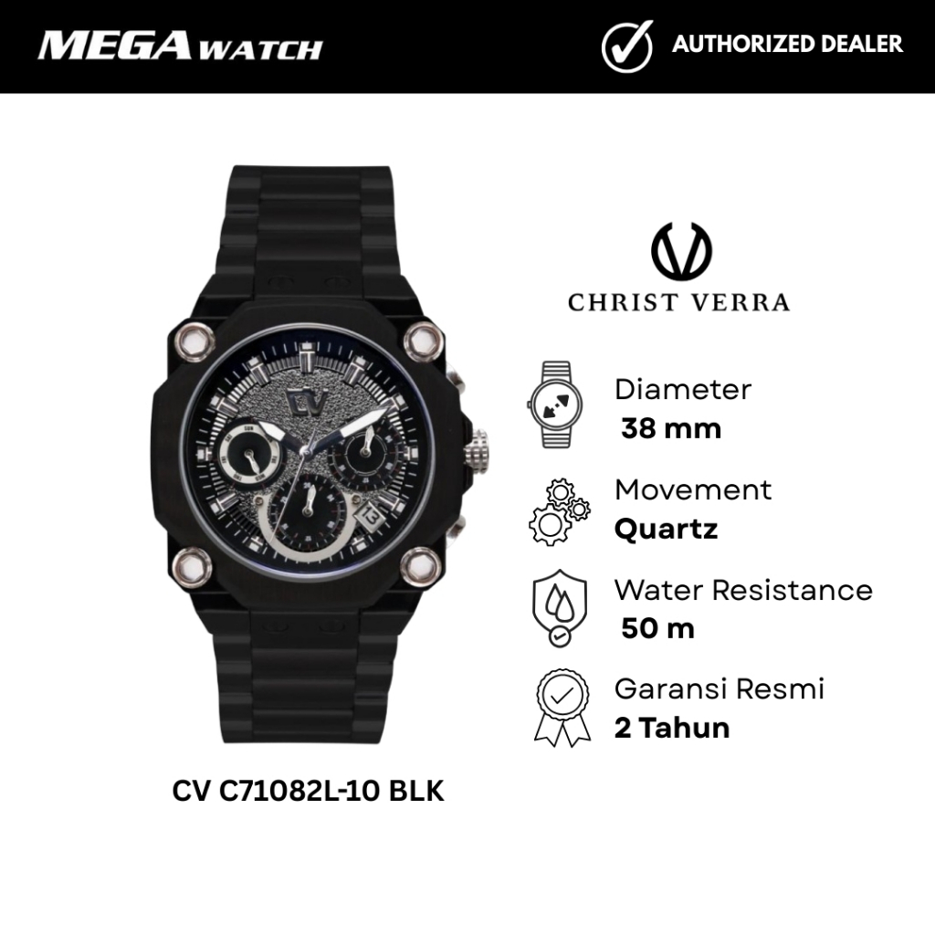 Jam Tangan CHRIST VERRA CHRIST VERRA Wanita Original CV C71082L-10 BLK
