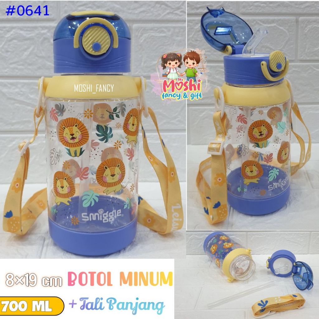 Botol Minum Lion / Tempat Minum Anak Tali Panjang / Botol Anak Sedotan Karakter Anak Perempuan Laki-