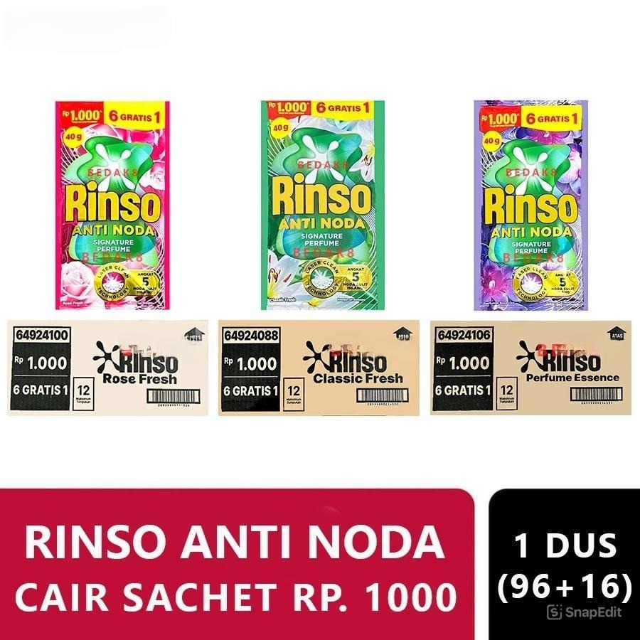 1dus isi 112sachet RINSO Cair 40ml ecer 1000 Detergen Cair