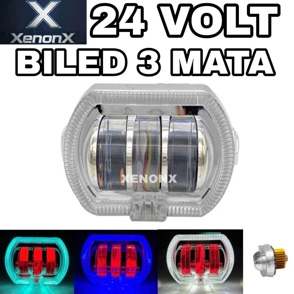 Lampu Tembak Sorot Depan LED Daymaker Biled 3 Mata 24 Volt Shroud Crystal 2 Warna Truk Bus Tronton C