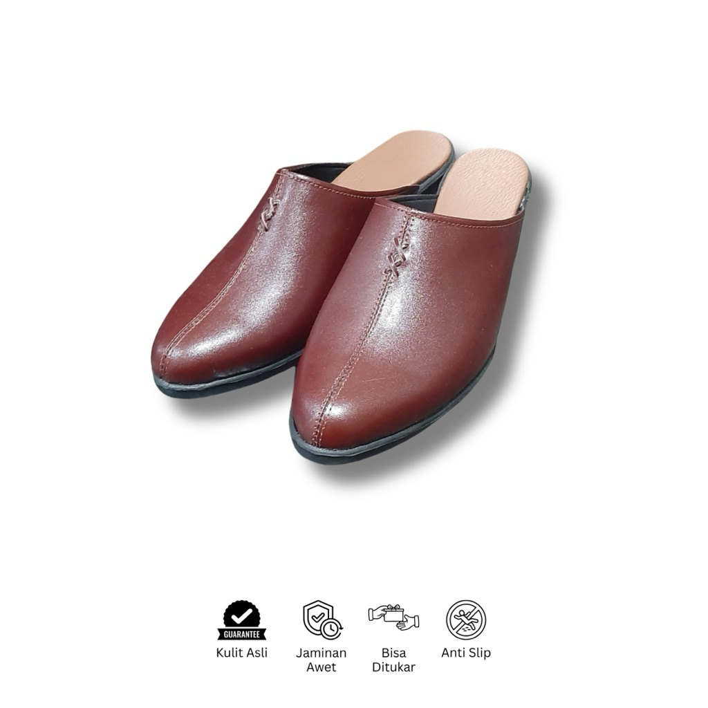 Selop Wanita Merah Hak 5 cm Ujung Lancip