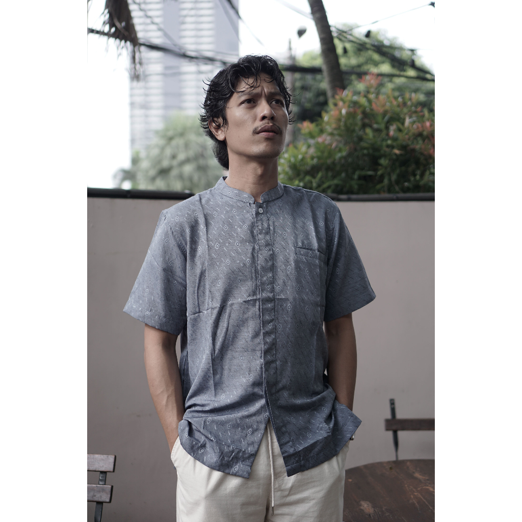 RAYYAN SERIES - Baju Koko Pria Bahan Jacquard Premium Lembut Warna Biru Denim