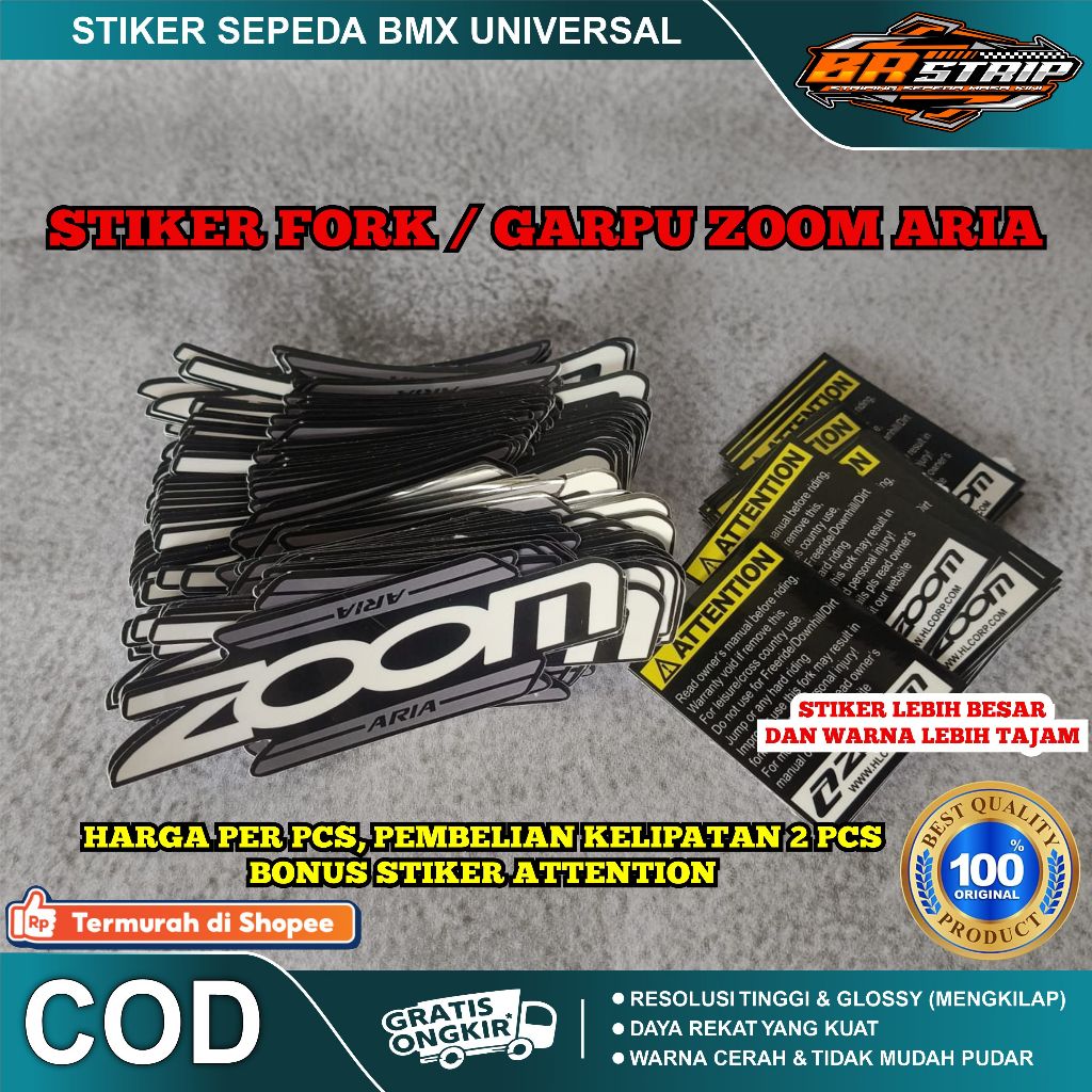 (COD) stiker fork garpu sepeda zoom aria BMX 18 20 glossy lentur anti air