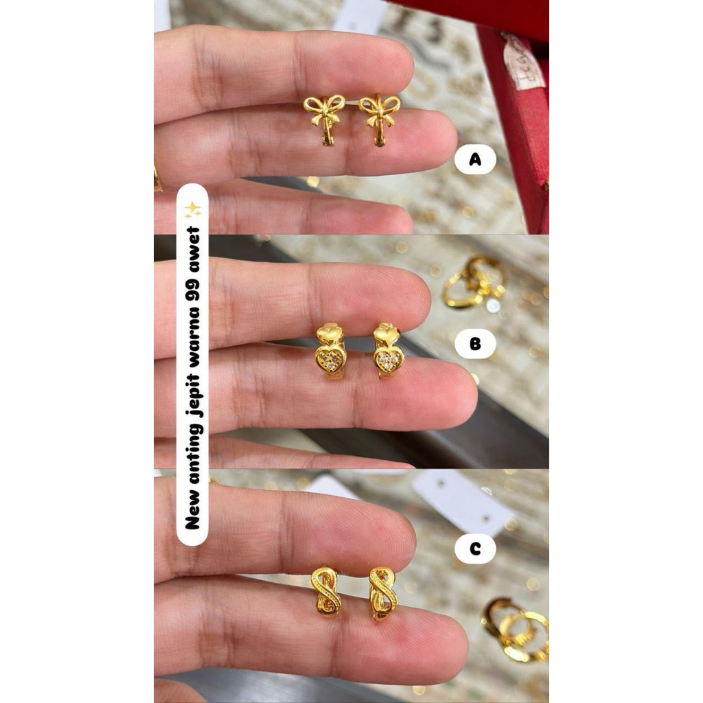 Anting Jepit Warna Emas 99