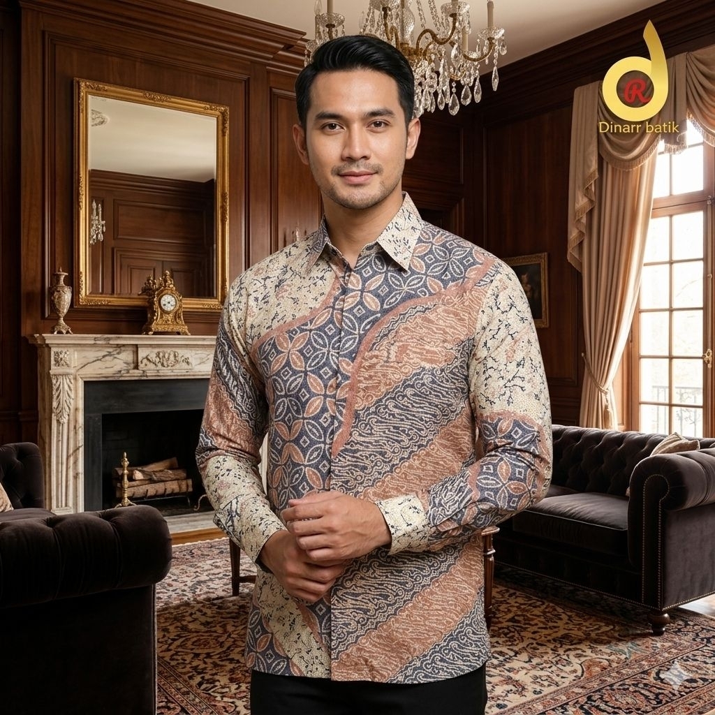BATIK PRIA DOBY ATBM CAP WARNA CERAM BIRU LENGAN PANJANG MEWAH