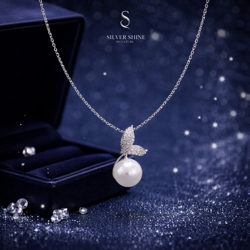 SILVER SHINE SIGNATURE Mermaid Tail Pearl Silver Necklace for Women – Kalung Perak S925 Wanita Motif