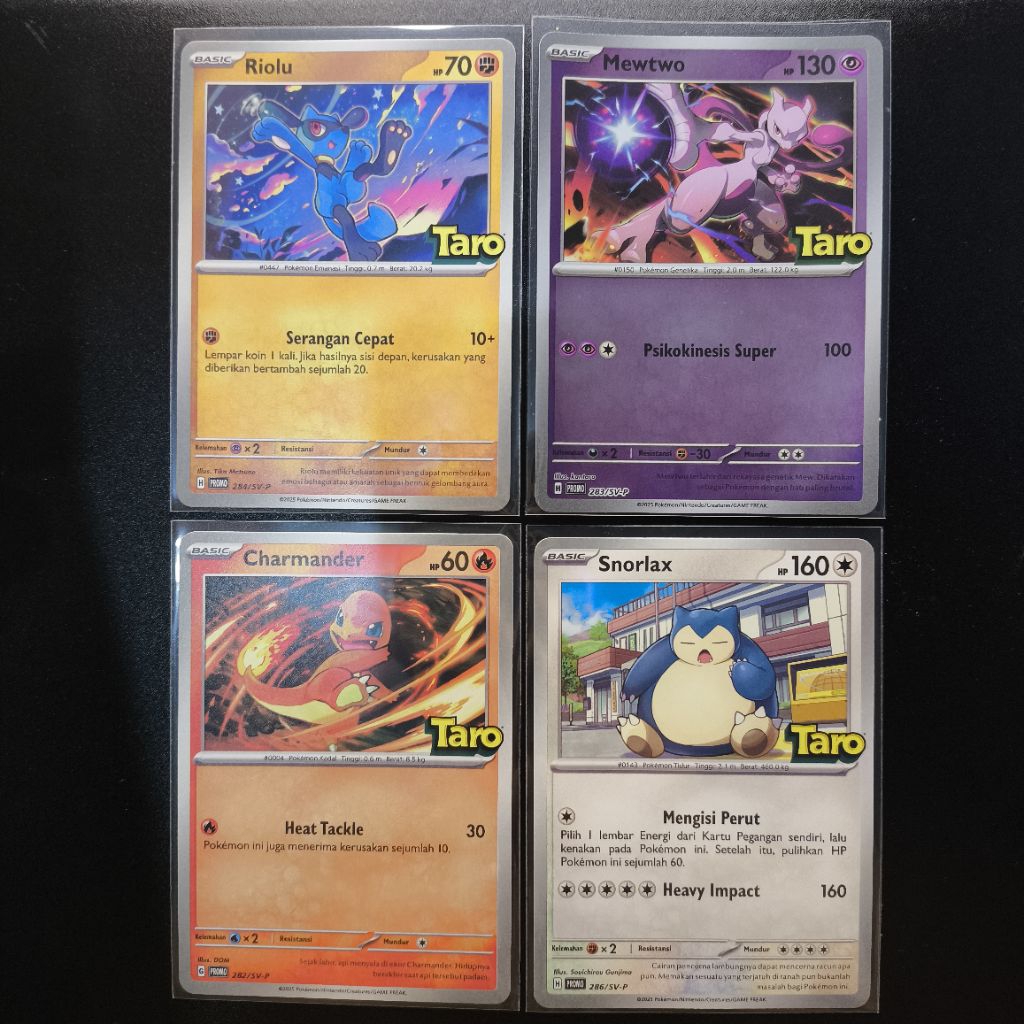 Kartu Promo Taro x Pokemon Card Riolu, Mewtwo, Charmander, Snorlax