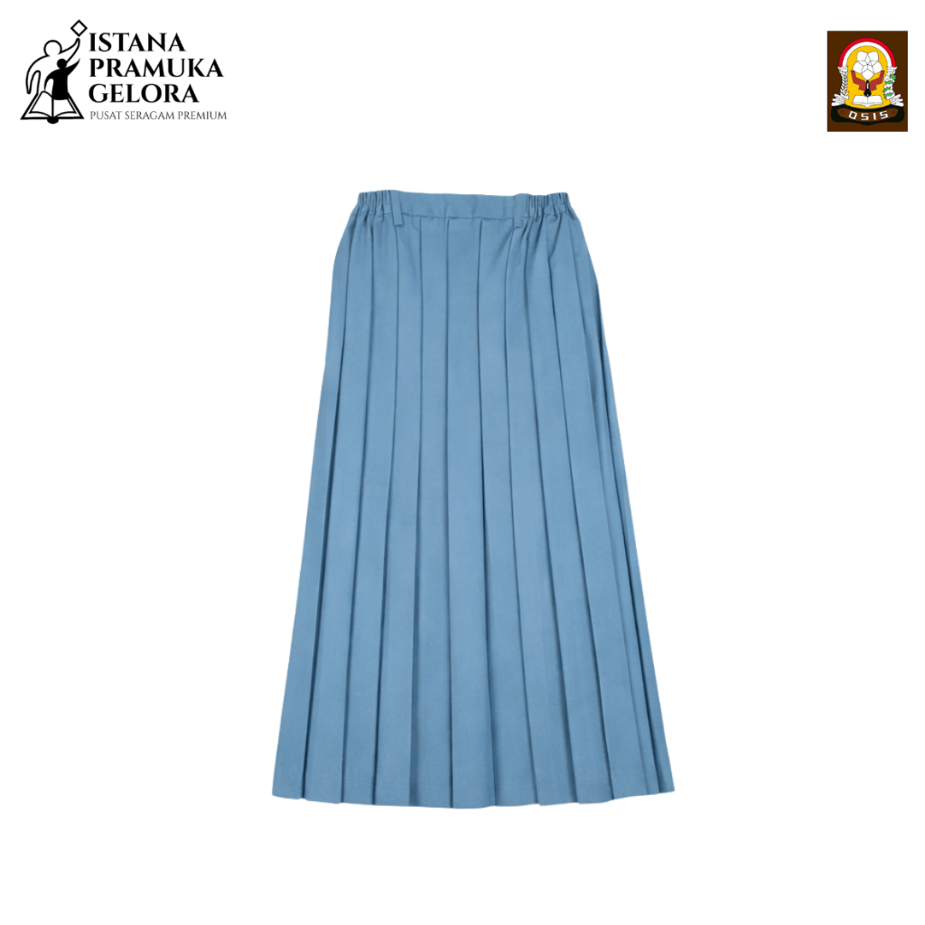 (PREMIUM) Seragam Sekolah Rok SMA/SMK Lipat-Lipat Rempel Panjang Famatex Warna Abu Biru Karet - Ista