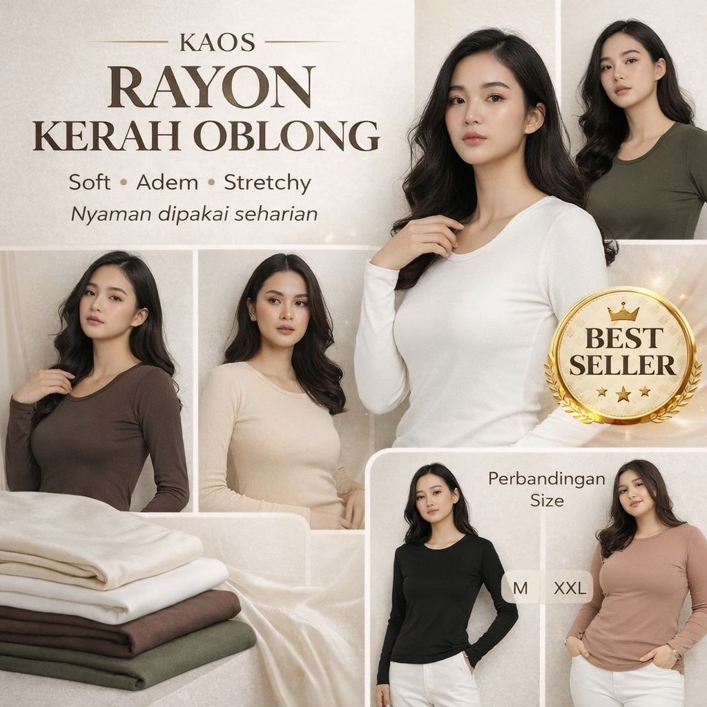 Manset Oblong Wanita Rayon Premium | Inner Kaos Adem Stretch | Baju Manset Kaos Kerah Oblong