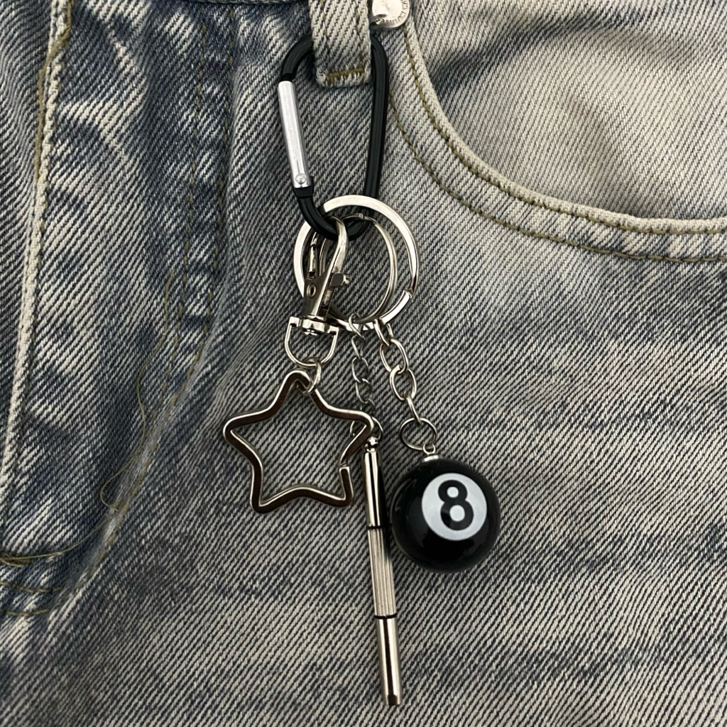 Keychain Y2K 8 Ball Star Charm-Retro Aesthetic Bag Charm/Gantungan Kunci Y2K