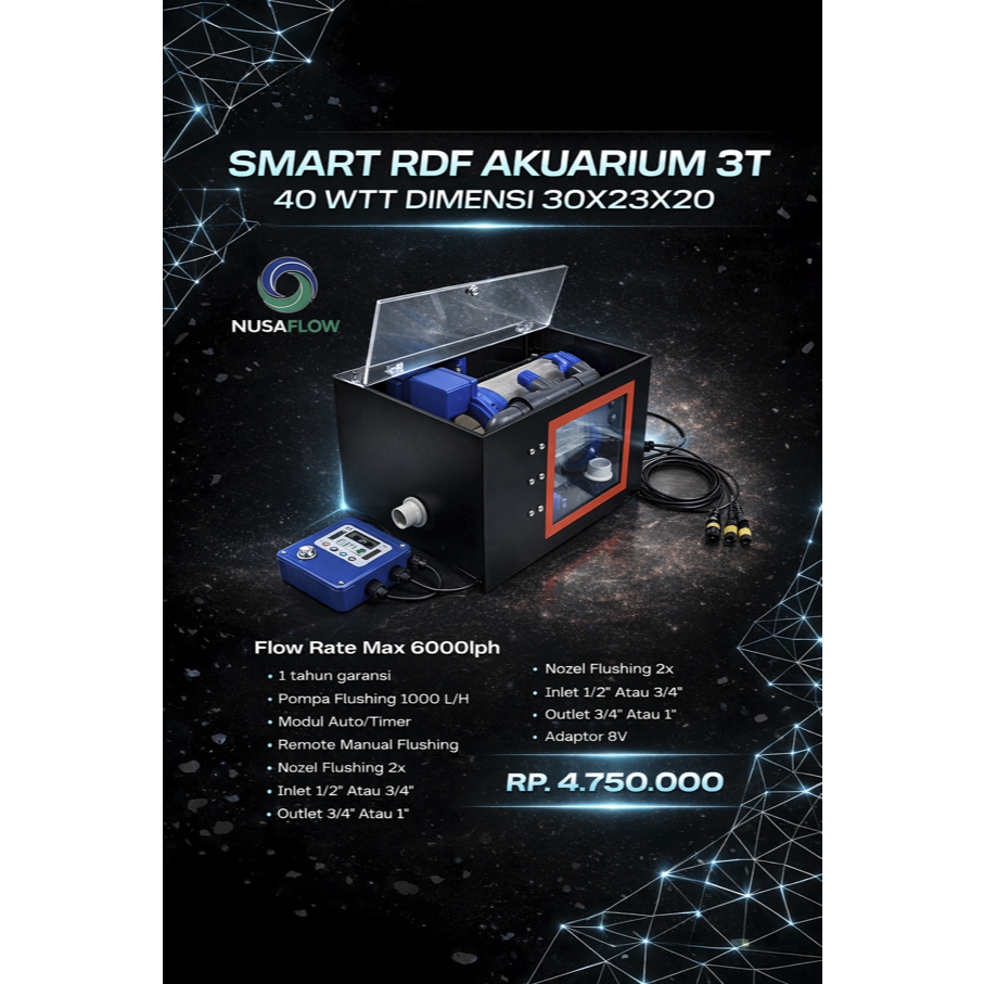 Micro Rotary Drum Filter 3T Akrilik, Top atau Sump Filter Akuarium Maksimal Flow 6000lph