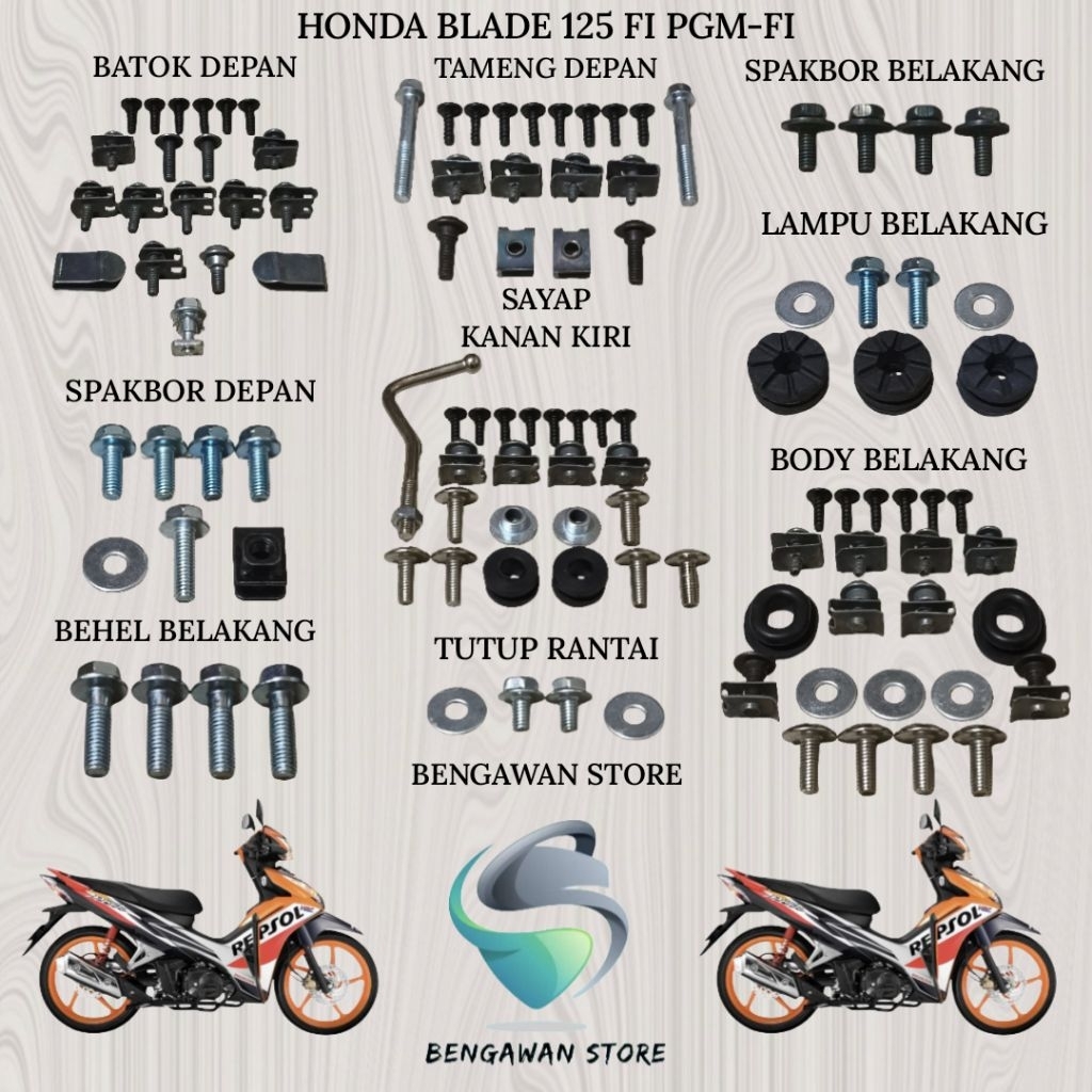 Baut Full Set Cover Bodi Body Honda Blade 125 FI PGM-FI