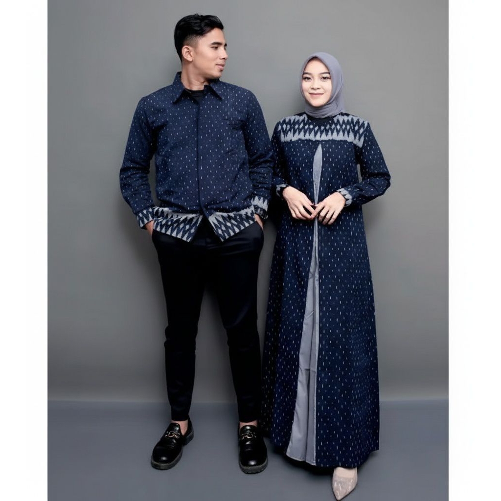 BAJU TENUN COUPLE PASANGAN - GAMIS ABAYA NAVY - GAMIS COUPLE KONDANGAN - GAMIS TENUN COUPLE PASANGAN