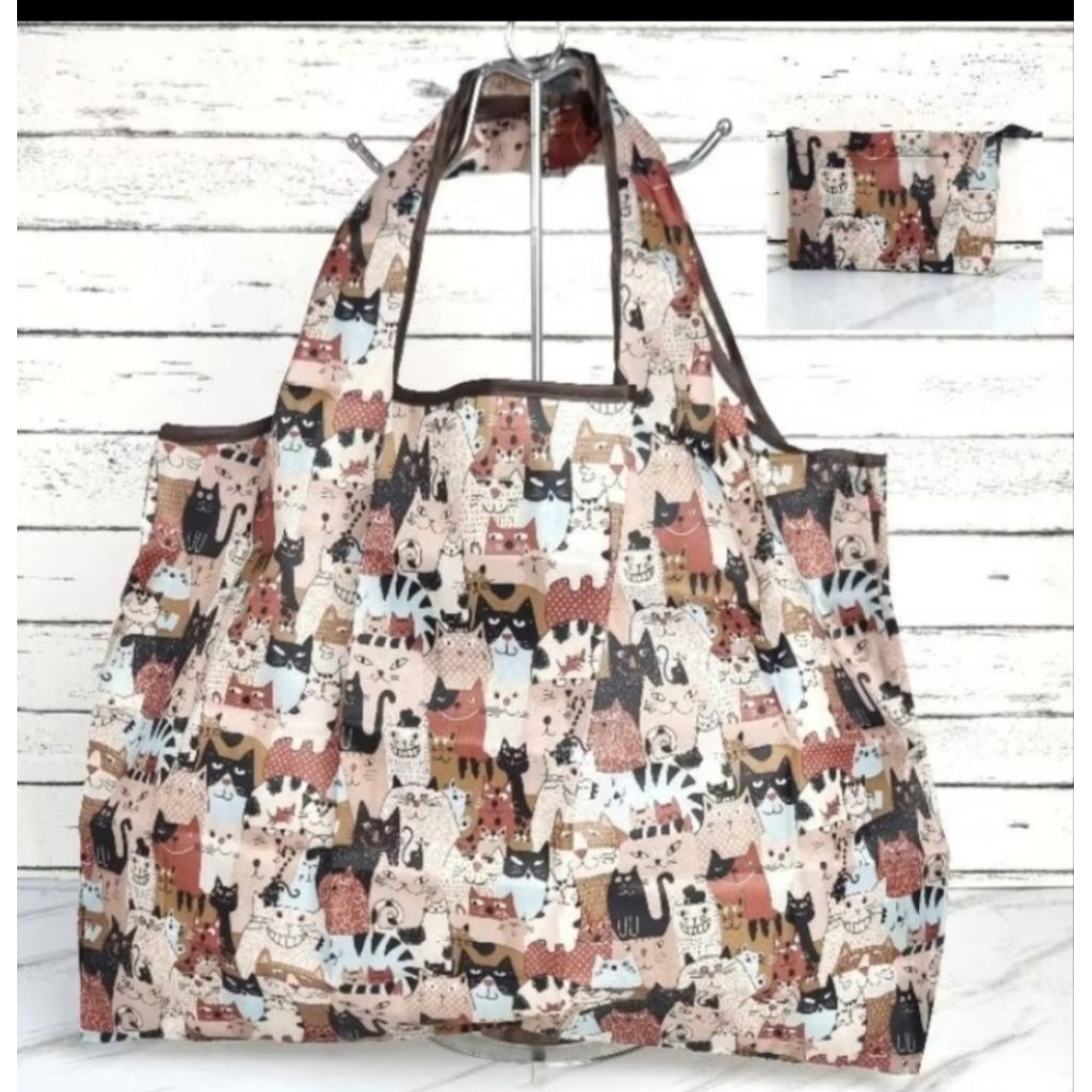 Tote bag kucing tas wanita motif kucing lucu tas lipat wanita motif kucing shopping bag motif kucing
