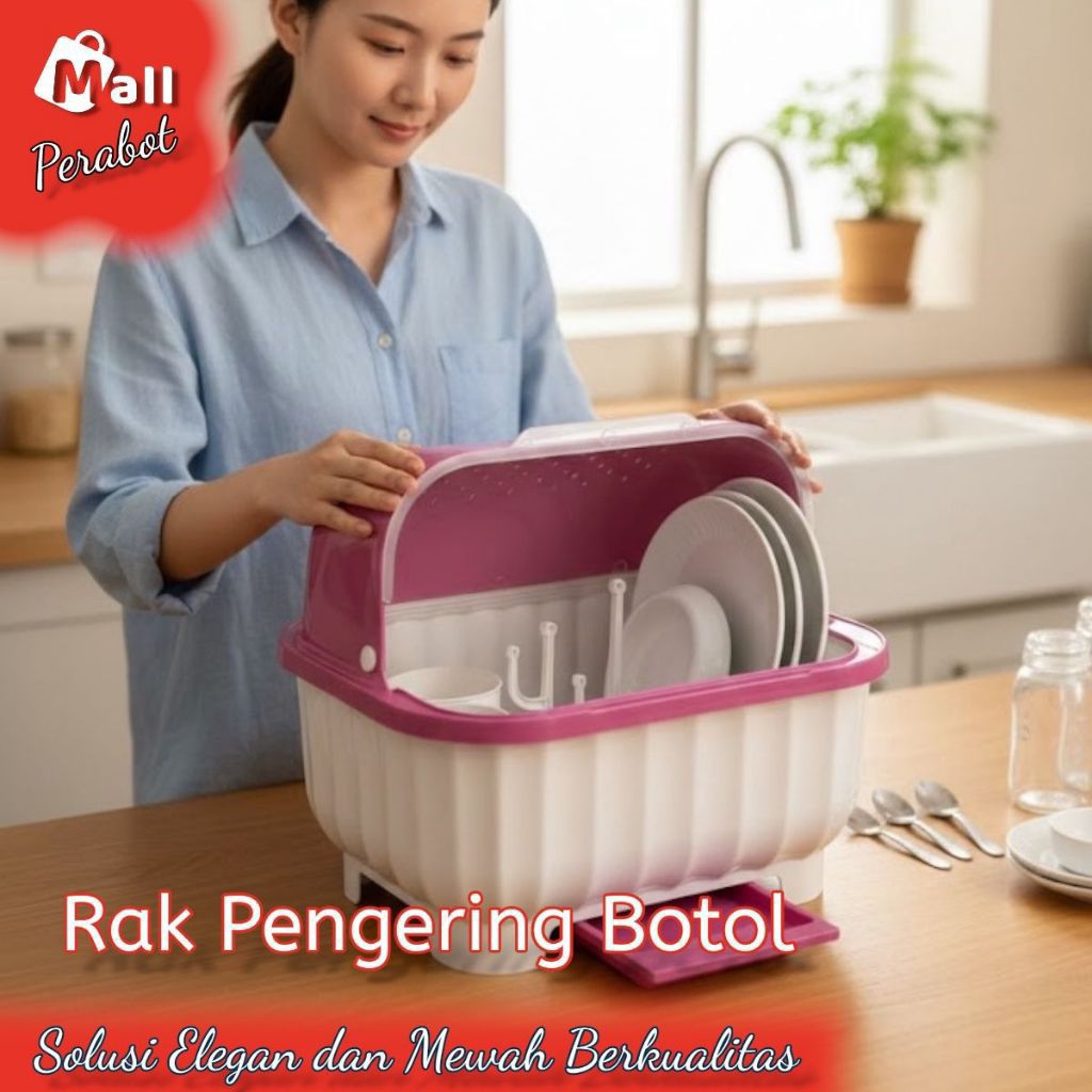 Rak Piring Plastik Hijau - Desain Ergonomis, Kapasitas Besar, Penutup Rapat